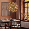 Lampadario-Contemporanea-Bolla-Metallo-Ottone-6-Luci-Diffusori-Vetro-Ambra