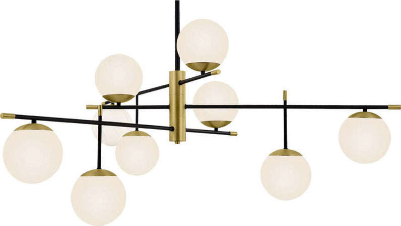 Lampadario-Contemporanea-Nostalgia-Metallo-Oro-Opaco-9-Luci-Diffusori-Bianchi