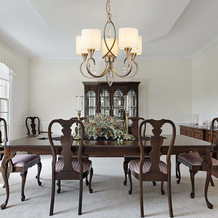 Lampadario-Contemporaneo-Alberto-Acciaio-Ottone-Vetro-Bianco-5-Luci-E14