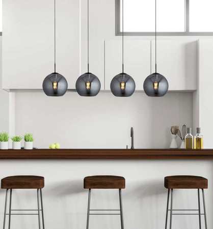 Lampadario-Contemporaneo-Amsterdam-Acciaio-Nero-Vetro-Fumè-4-Luci-E27