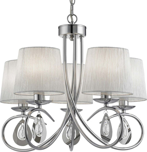 Lampadario-Contemporaneo-Angelica-Acciaio-Cromo-Tessuto-Bianco-5-Luci-E14