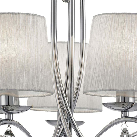 Lampadario-Contemporaneo-Angelica-Acciaio-Cromo-Tessuto-Bianco-5-Luci-E14