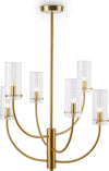 Lampadario-Contemporaneo-Arco-Metallo-Ottone-6-Luci-Diffusori-In-Vetro