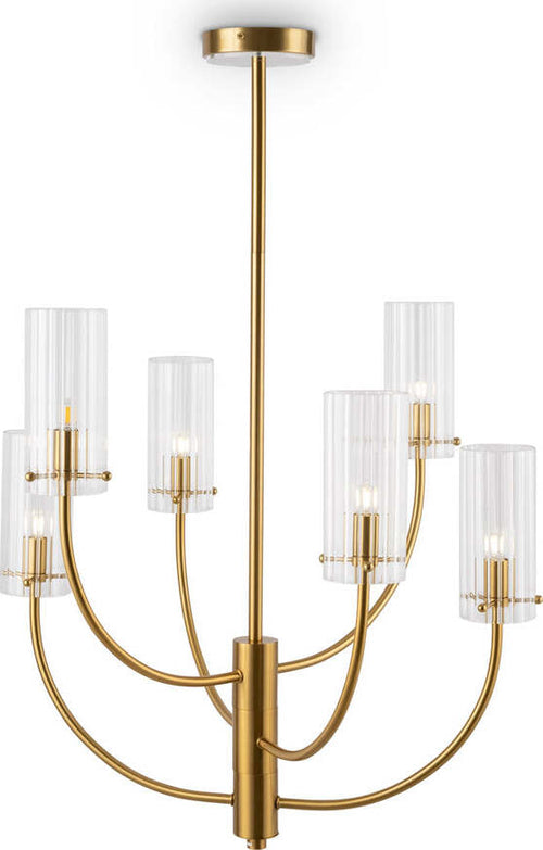 Lampadario-Contemporaneo-Arco-Metallo-Ottone-6-Luci-Diffusori-In-Vetro