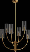 Lampadario-Contemporaneo-Arco-Metallo-Ottone-6-Luci-Diffusori-In-Vetro