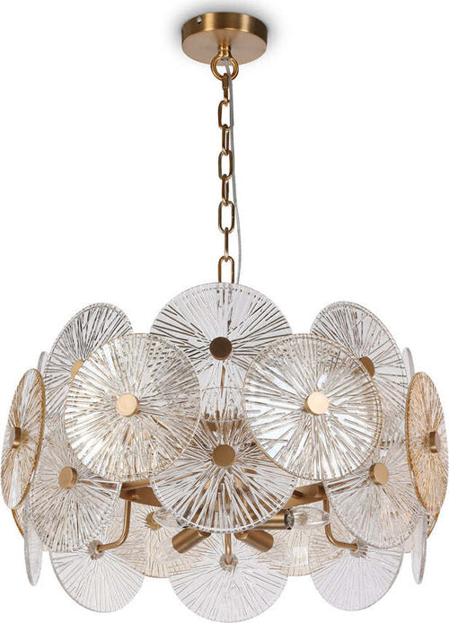 Lampadario-Contemporaneo-Aster-Metallo-Oro-8-Luci-Con-Diffusore-In-Vetro