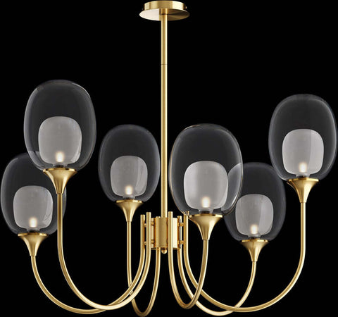 Lampadario-Contemporaneo-Aura-Struttura-In-Metallo-Ottone-6-Luci-Diffusori-Vetro