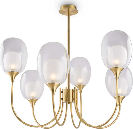 Lampadario-Contemporaneo-Aura-Struttura-In-Metallo-Ottone-6-Luci-Diffusori-Vetro