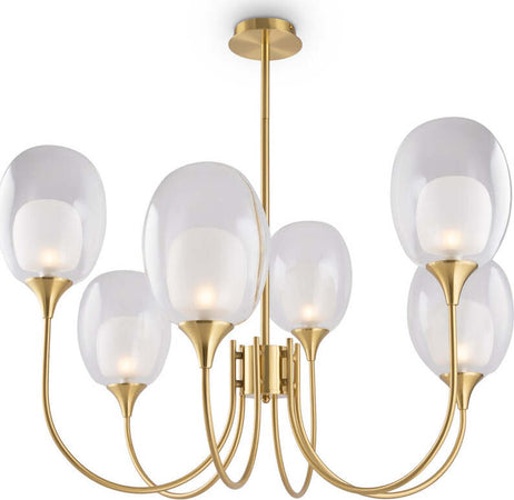 Lampadario-Contemporaneo-Aura-Struttura-In-Metallo-Ottone-6-Luci-Diffusori-Vetro