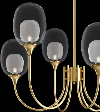 Lampadario-Contemporaneo-Aura-Struttura-In-Metallo-Ottone-6-Luci-Diffusori-Vetro