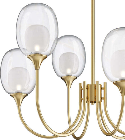 Lampadario-Contemporaneo-Aura-Struttura-In-Metallo-Ottone-6-Luci-Diffusori-Vetro