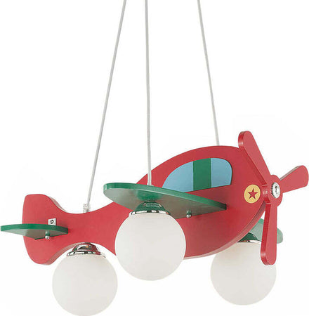 Lampadario-Contemporaneo-Avion-Legno-Rosso-3-Luci-E14