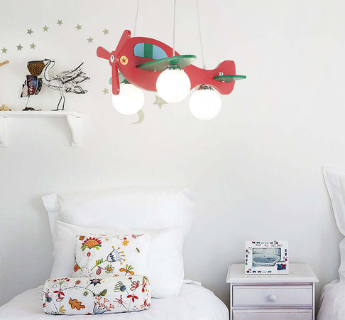 Lampadario-Contemporaneo-Avion-Legno-Rosso-3-Luci-E14