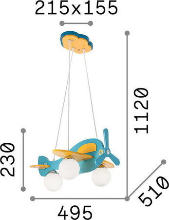 Lampadario-Contemporaneo-Avion-Legno-Rosso-3-Luci-E14