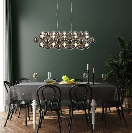 Lampadario-Contemporaneo-Bacca-Acciaio-Cromo-Vetro-25-Luci-G9