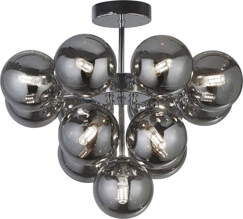 Lampadario-Contemporaneo-Bacca-Acciaio-Cromo-Vetro-Fumè-13-Luci-G9