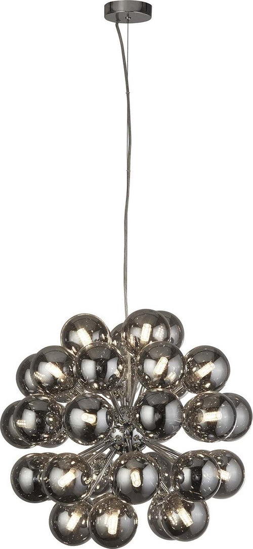 Lampadario-Contemporaneo-Bacca-Acciaio-Cromo-Vetro-Fumè-27-Luci-G9