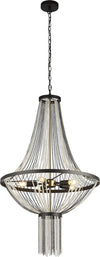 Lampadario-Contemporaneo-Baguette-Acciaio-Nero-Policarbonato-Ottone-5-Luci-E14