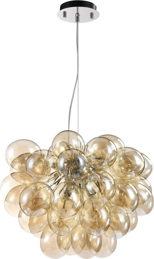 Lampadario-Contemporaneo-Baldo-Metallo-Nichel-8-Luci-Diffusori-Cognac