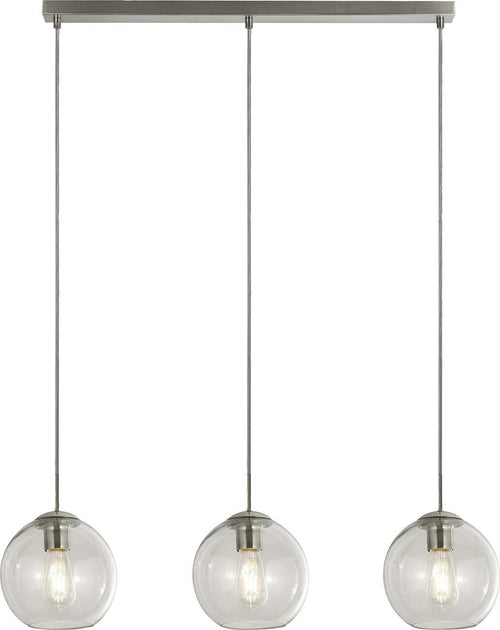 Lampadario-Contemporaneo-Balls-Acciaio-Cromo-Vetro-Trasparente-3-Luci-E14