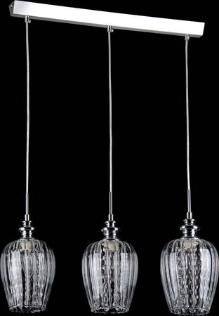 Lampadario-Contemporaneo-Blues-Metallo-Nichel-3-Luci-Diffusori-Vetro-Trasparente