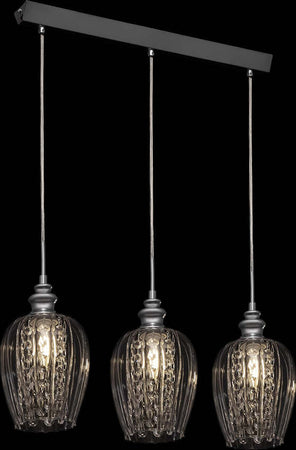 Lampadario-Contemporaneo-Blues-Metallo-Nichel-3-Luci-Diffusori-Vetro-Trasparente
