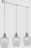 Lampadario-Contemporaneo-Blues-Metallo-Nichel-3-Luci-Diffusori-Vetro-Trasparente