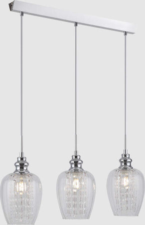 Lampadario-Contemporaneo-Blues-Metallo-Nichel-3-Luci-Diffusori-Vetro-Trasparente