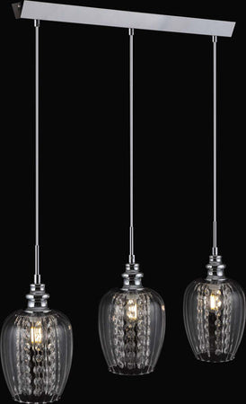 Lampadario-Contemporaneo-Blues-Metallo-Nichel-3-Luci-Diffusori-Vetro-Trasparente