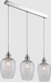 Lampadario-Contemporaneo-Blues-Metallo-Nichel-3-Luci-Diffusori-Vetro-Trasparente