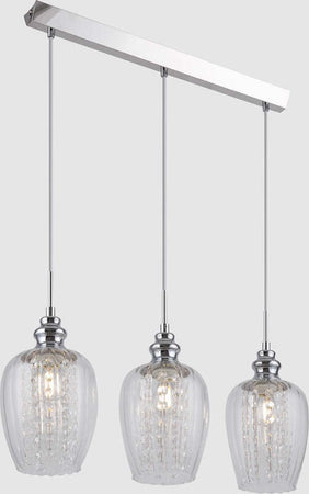 Lampadario-Contemporaneo-Blues-Metallo-Nichel-3-Luci-Diffusori-Vetro-Trasparente