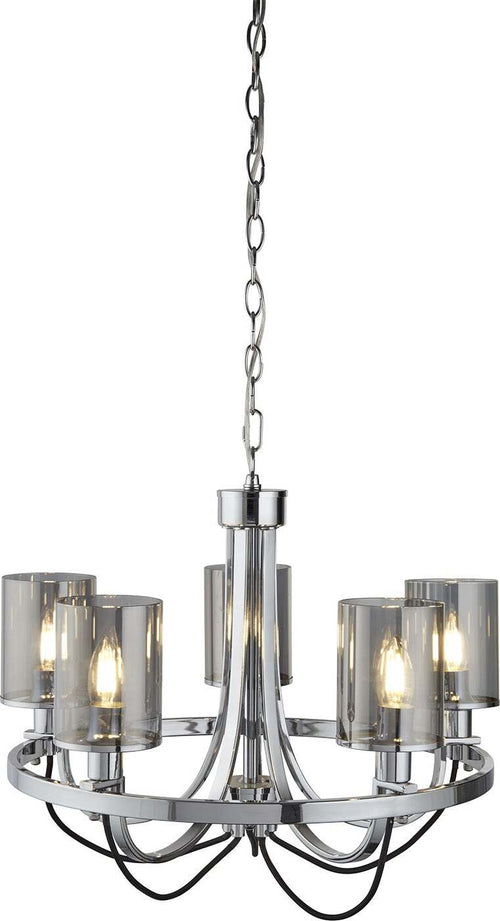 Lampadario-Contemporaneo-Catalina-Acciaio-Cromo-Vetro-Fumè-5-Luci-E14