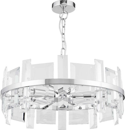 Lampadario-Contemporaneo-Cerezo-Metallo-Cromo-5-Luci-Diffusori-Vetro-E-Metallo