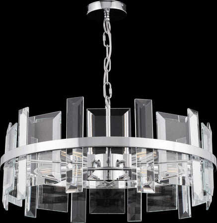 Lampadario-Contemporaneo-Cerezo-Metallo-Cromo-5-Luci-Diffusori-Vetro-E-Metallo