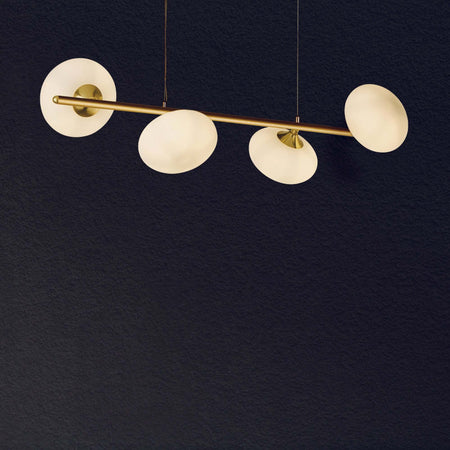 Lampadario-Contemporaneo-Ciottolo-Acciaio-Ottone-Vetro-Bianco-4-Luci-G9