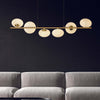 Lampadario-Contemporaneo-Ciottolo-Acciaio-Ottone-Vetro-Bianco-6-Luci-G9