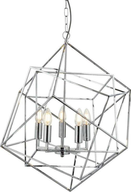 Lampadario-Contemporaneo-Cubo-Acciaio-Cromo-5-Luci-E14