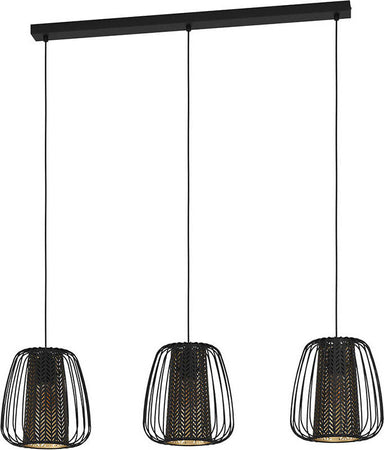 Lampadario-Contemporaneo-Curasao-3-Luci-Acciaio-Nero