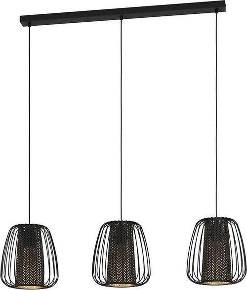 Lampadario-Contemporaneo-Curasao-3-Luci-Acciaio-Nero