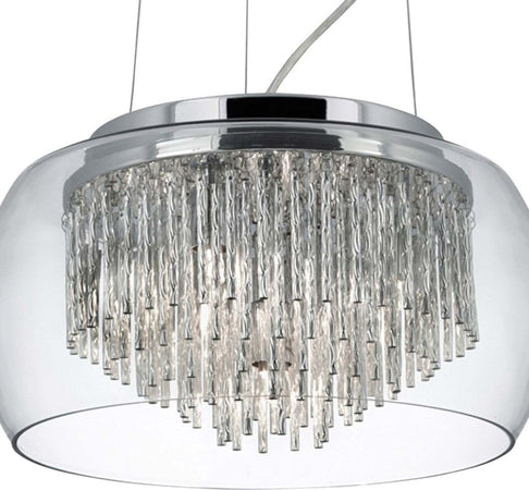 Lampadario-Contemporaneo-Curva-Acciaio-Cromo-Vetro-Trasparente-4-Luci-G9