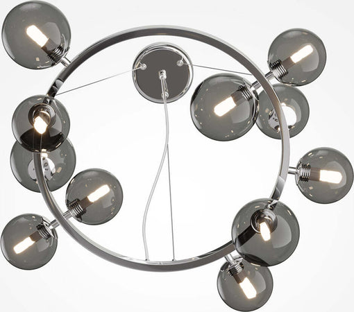 Lampadario-Contemporaneo-Dallas-Metallo-Cromo-11-Luci-Diffusori-Vetro-Fumè
