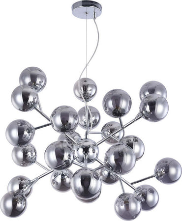 Lampadario-Contemporaneo-Dallas-Metallo-Cromo-24-Luci-Diffusori-Fumè