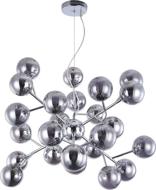 Lampadario-Contemporaneo-Dallas-Metallo-Cromo-24-Luci-Diffusori-Fumè