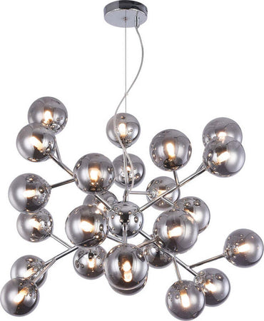 Lampadario-Contemporaneo-Dallas-Metallo-Cromo-24-Luci-Diffusori-Fumè