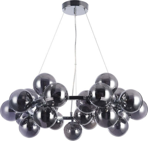 Lampadario-Contemporaneo-Dallas-Metallo-Cromo-25-Luci-Diffusori-Fumè