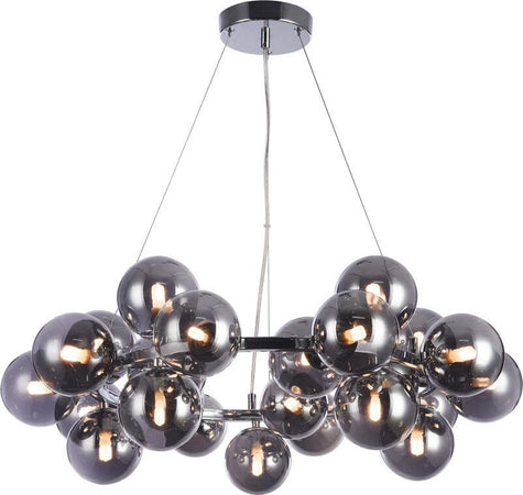 Lampadario-Contemporaneo-Dallas-Metallo-Cromo-25-Luci-Diffusori-Fumè
