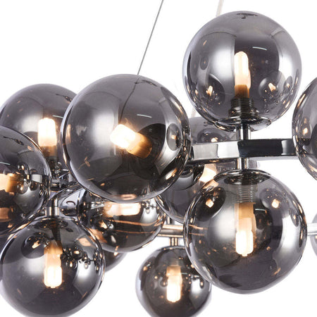 Lampadario-Contemporaneo-Dallas-Metallo-Cromo-25-Luci-Diffusori-Fumè