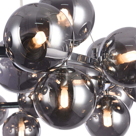 Lampadario-Contemporaneo-Dallas-Metallo-Cromo-25-Luci-Diffusori-Fumè