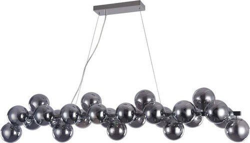 Lampadario-Contemporaneo-Dallas-Metallo-Cromo-25-Luci-Diffusori-Vetro-Fumè