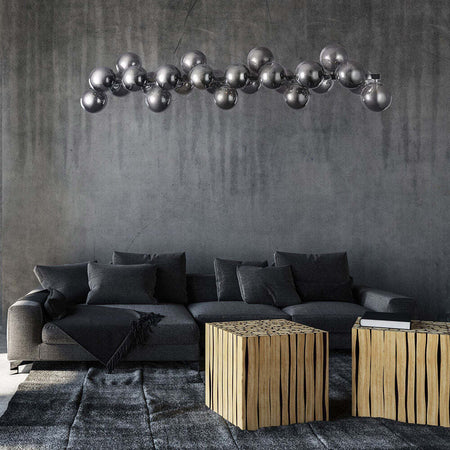 Lampadario-Contemporaneo-Dallas-Metallo-Cromo-25-Luci-Diffusori-Vetro-Fumè